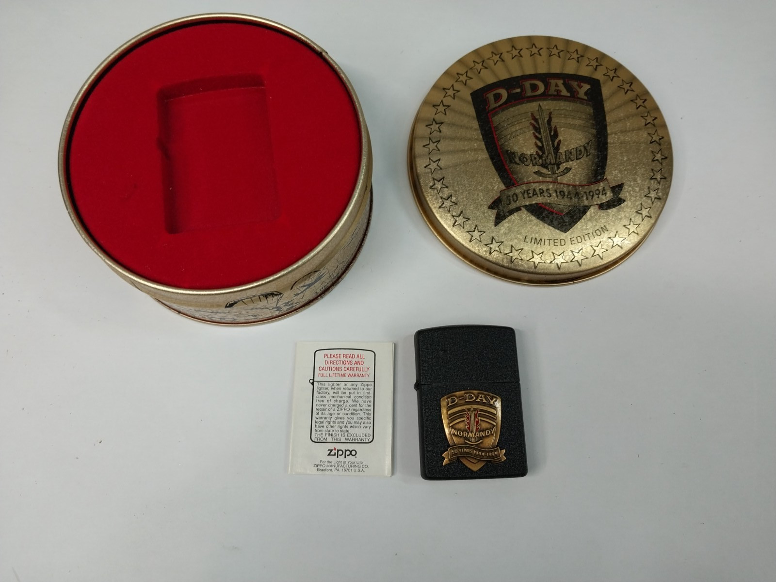 D-Day Normandy 50 Years 1944-1994 Collector's Edition Zippo Lighter w/ Tin Case