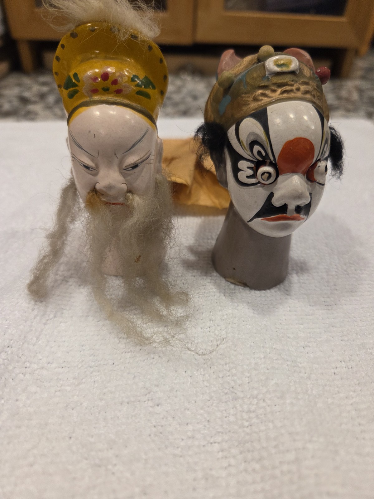 Lot of 2 Antique / Vintage Chinese Opera & Theater Puppet Heads Chu