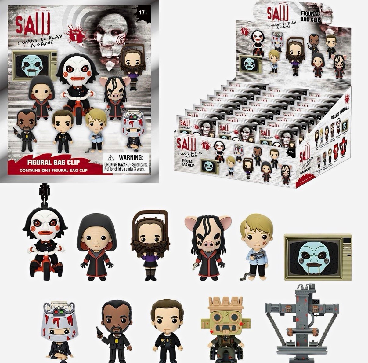 Saw Horror Figural Bag Clip Keychain Blind Bag Series 1, Detachable Keyring Saw Horror Figural Bag Clip Keychain Blind Bag Series 1, Detachable Keyring