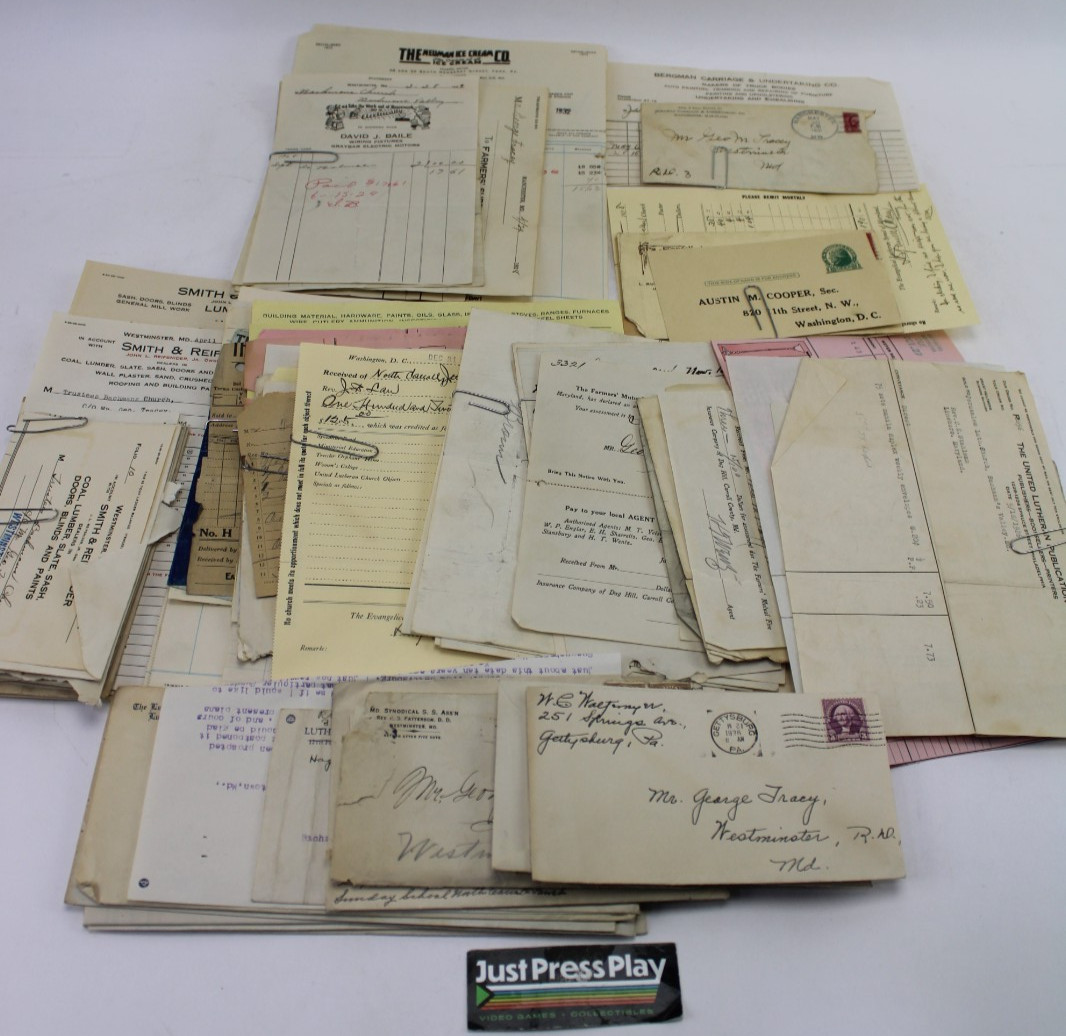 Antique Invoice Store Receipt Lot 60+ Envelopes 1920s-30s Undertaker, Billheads
