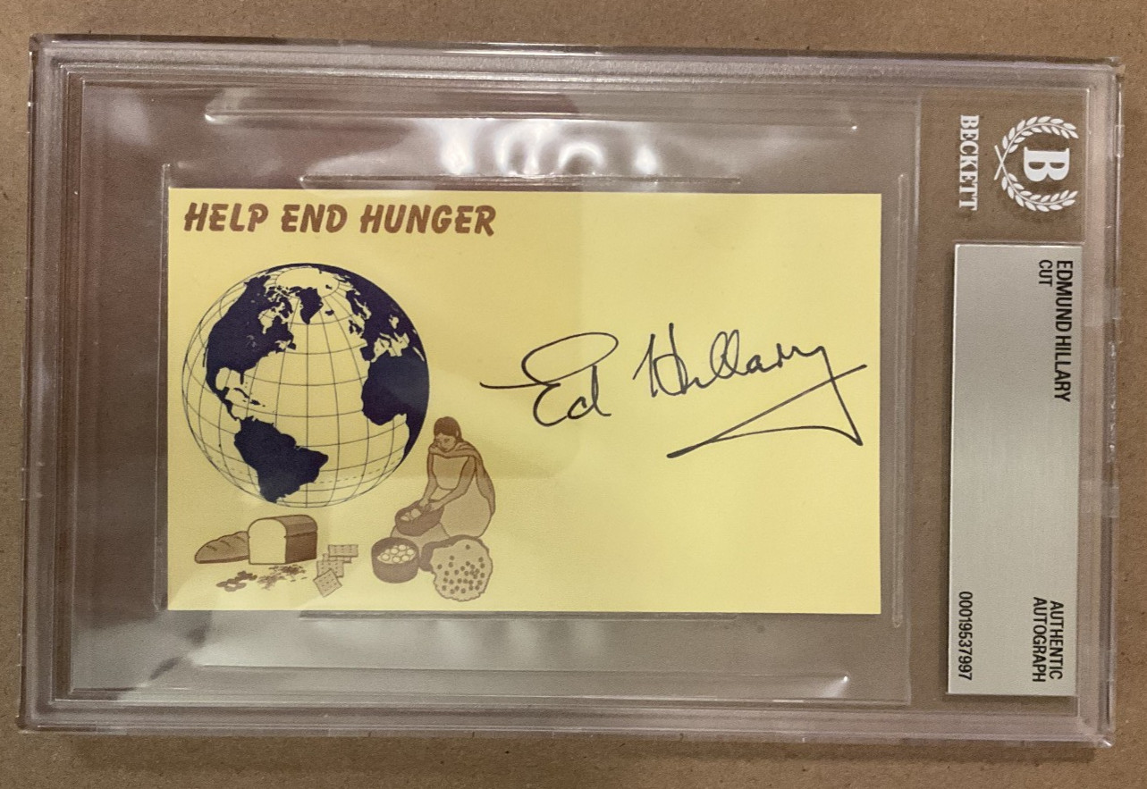Sir Edmund Hillary Everest World Hunger Signed Cut/Card Beckett Sir Edmund Hillary Everest World Hunger Signed Cut/Card Beckett