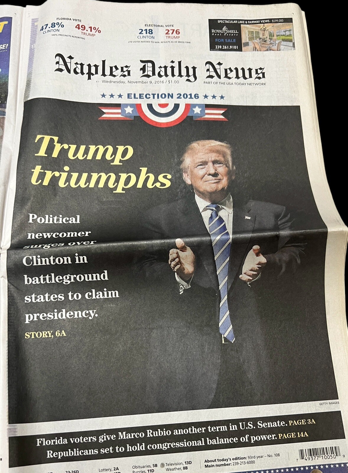 Donald Trump President ELECTION 2016 Naples Daily Newspaper November 9, 2016 Donald Trump President ELECTION 2016 Naples Daily Newspaper November 9, 2016