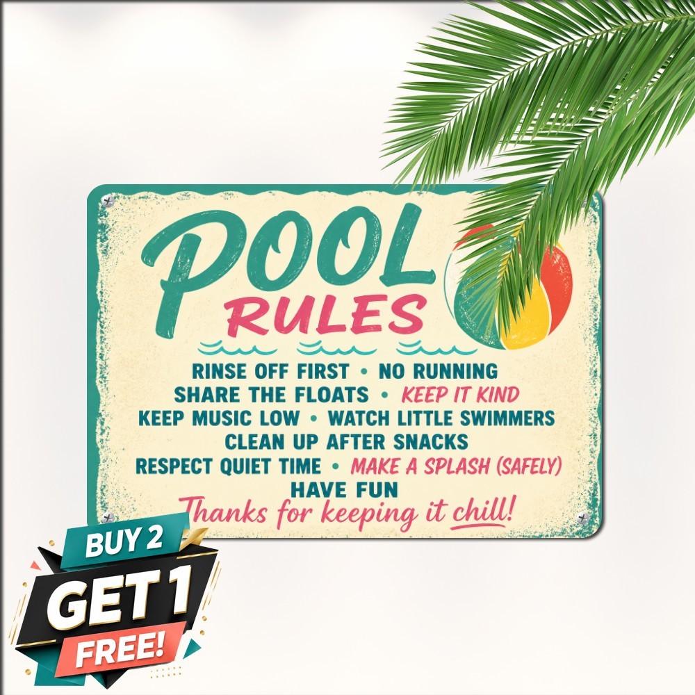 Indoor Swimming Pool Rules Decor Safety Wall Plaque Metal Tin Sign 8x12 In
