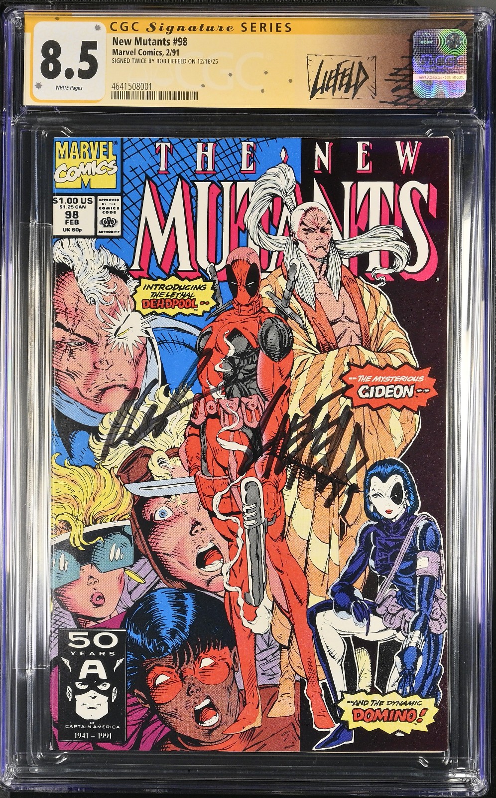 New Mutants #98 (1991) Rob Liefeld 2x Signed 1st Appearance Deadpool CGC SS 8.5 New Mutants #98 (1991) Rob Liefeld 2x Signed 1st Appearance Deadpool CGC SS 8.5