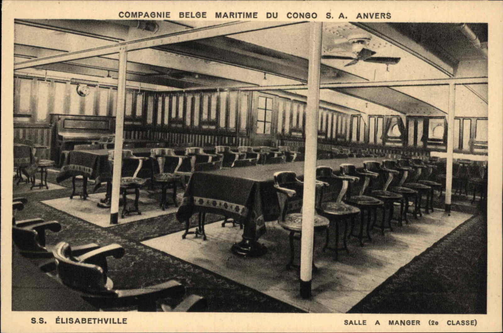 Steamship S.S. Elisabethville Dining Hall Interior Vintage Postcard Steamship S.S. Elisabethville Dining Hall Interior Vintage Postcard