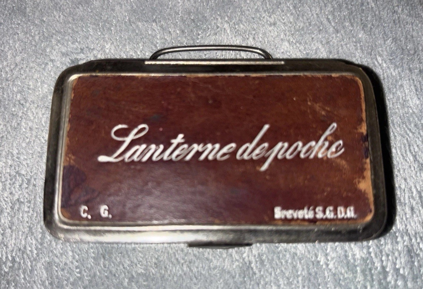 French Tin Plate Folding Leather Pocket Lantern Lanterne de Poche Candles c1900