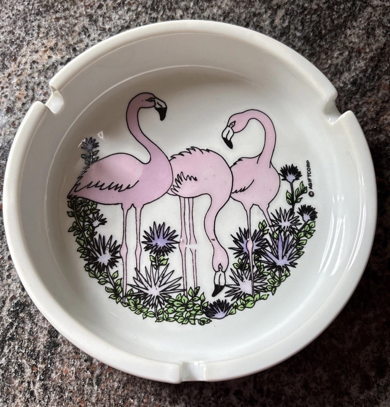 Vintage Pink Flamingos Ceramic Ashtray AGiftCorp Tropical Foliage Three Round Vintage Pink Flamingos Ceramic Ashtray AGiftCorp Tropical Foliage Three Round