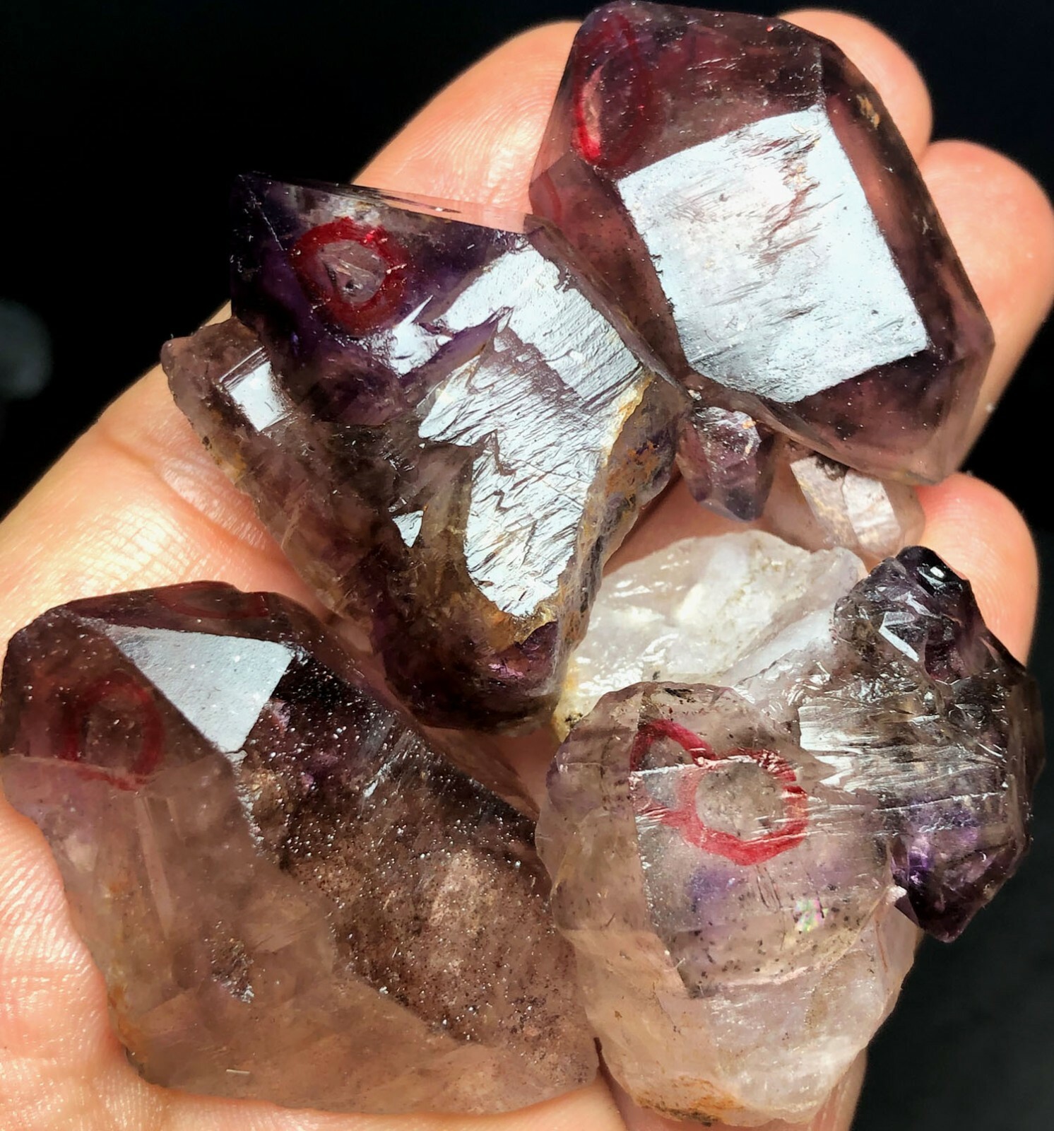 115g 4PCS WOWSuper Seven Skeletal Amethyst Quartz Crystal& Moving water bubble 