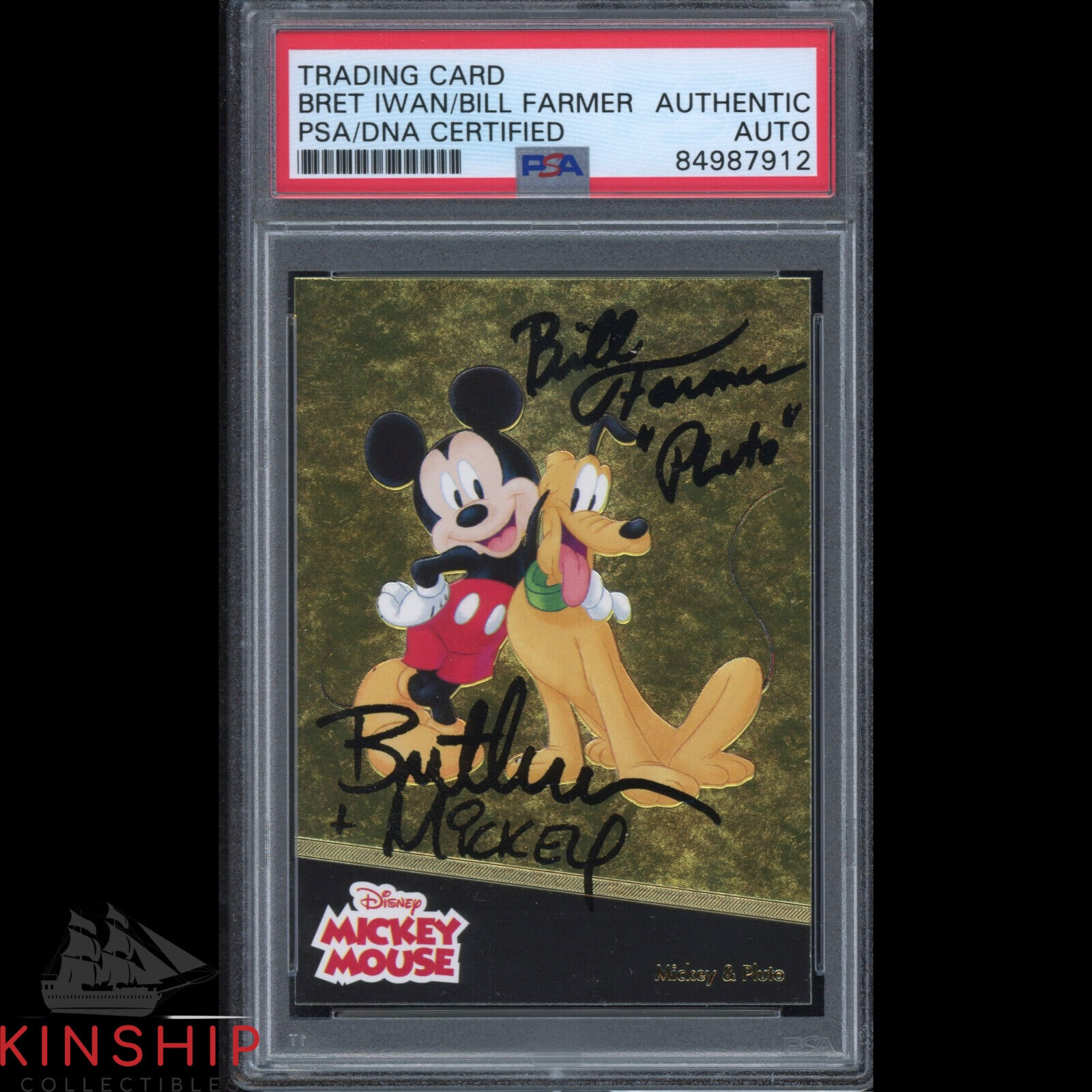 Bret Iwan & Bill Farmer signed Disney Card PSA DNA Slab Mickey Mouse Auto C1855