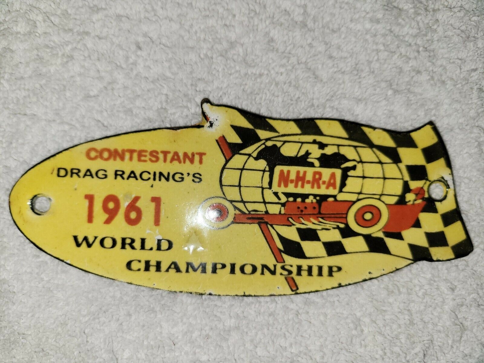 Vintage NHRA Drag Racing Porcelain Sign World Championship 1961 Nascar Indy USAC