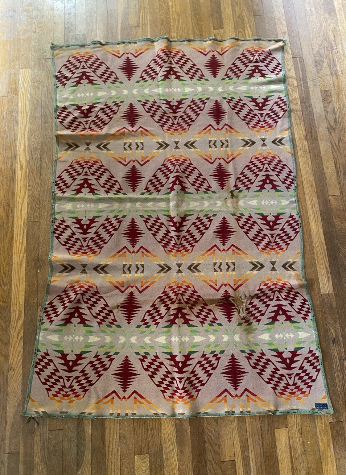 Vintage 20s 30s Pendleton Trade Blanket Native Aztec Design, Distressing 73x50\ Vintage 20s 30s Pendleton Trade Blanket Native Aztec Design, Distressing 73x50\
