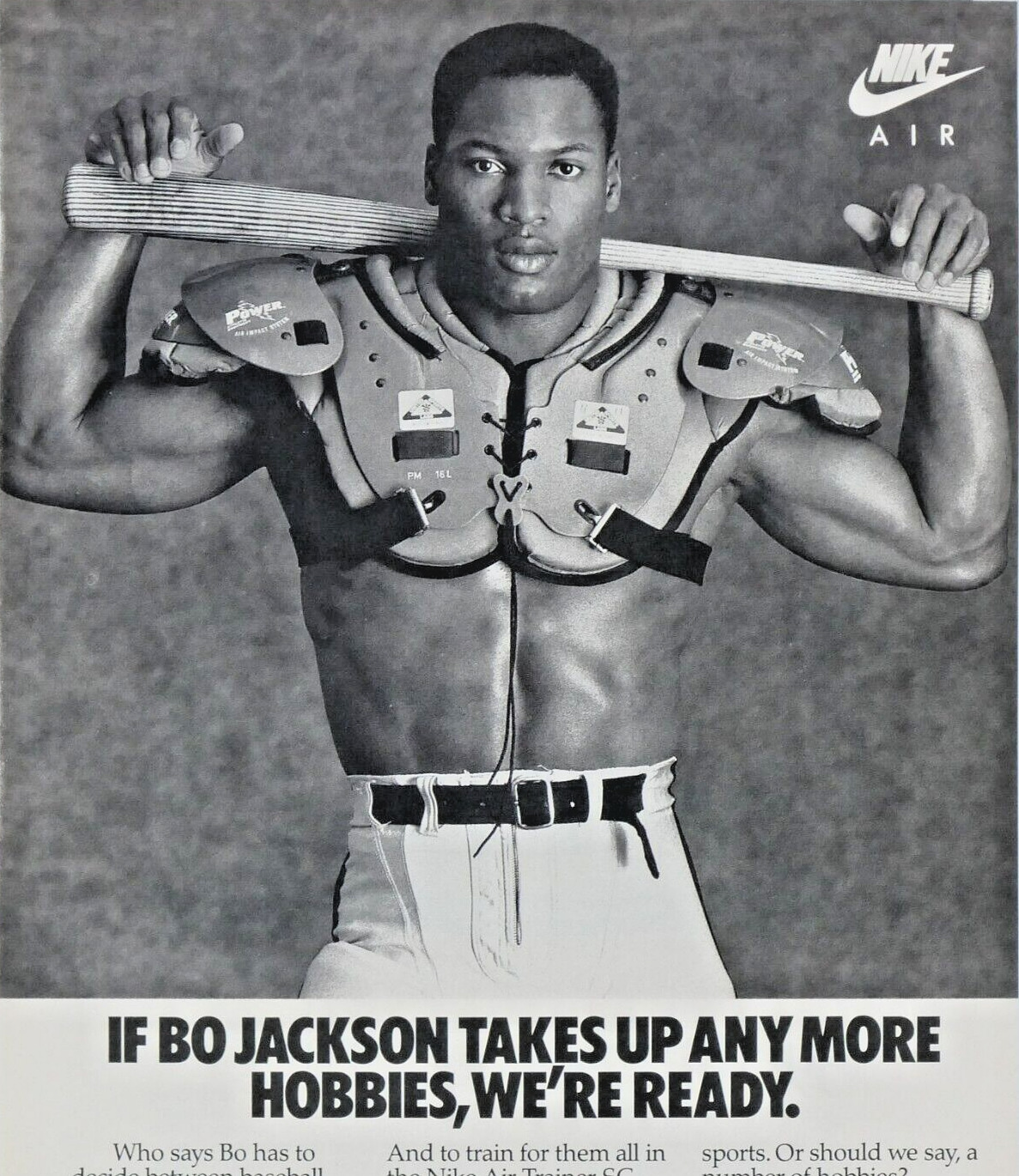 Bo Jackson Nike Air Bo\'s Hobbies Vintage 1988 Original Print Ad 8.5 x 11\
