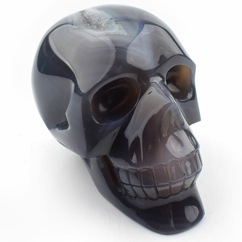 4.8\'\' 100%Natural Geode Agate Carved Crystal Skull Realistic Healing Skull,1081g