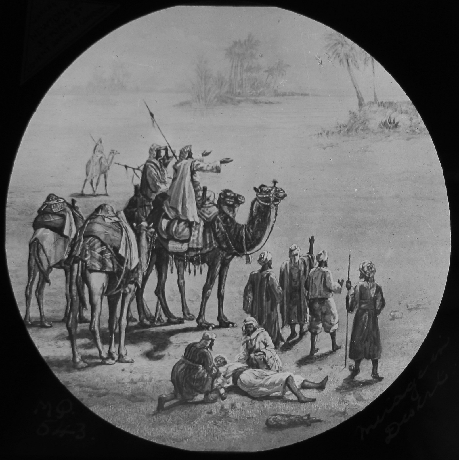 Glass Magic Lantern Slide MIRAGE IN THE DESSERT C1900 DRAWING CAMELS