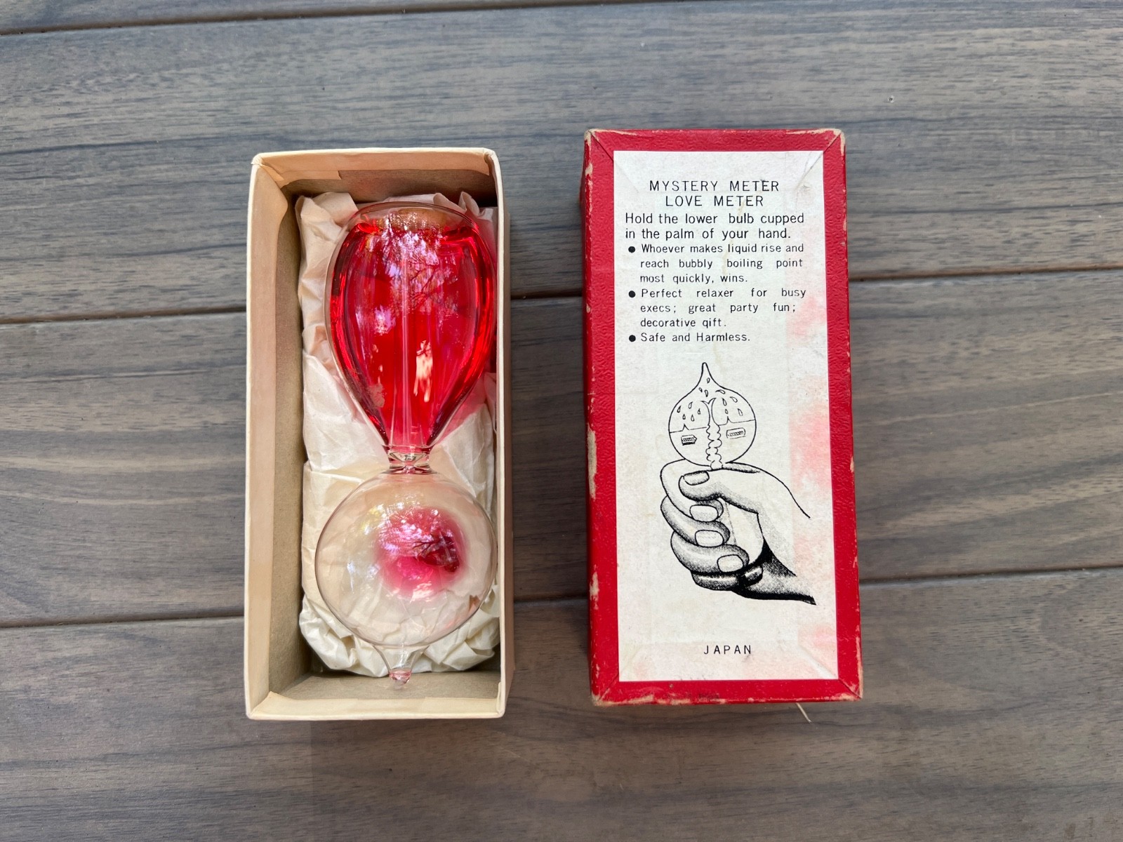 Vintage Mystery Meter Love Meter Hand Boiler Glass Novelty Japan Original Box Vintage Mystery Meter Love Meter Hand Boiler Glass Novelty Japan Original Box