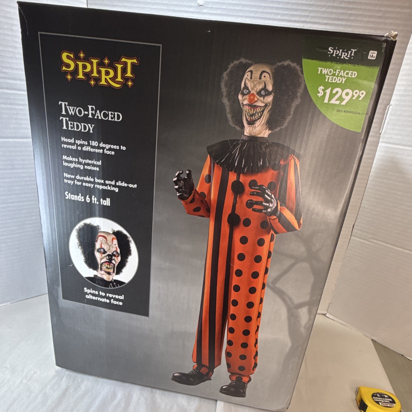 🎃Spirit Halloween Two-Faced Teddy 6 Ft Animatronic Clown Prop Original Box 🎃Spirit Halloween Two-Faced Teddy 6 Ft Animatronic Clown Prop Original Box