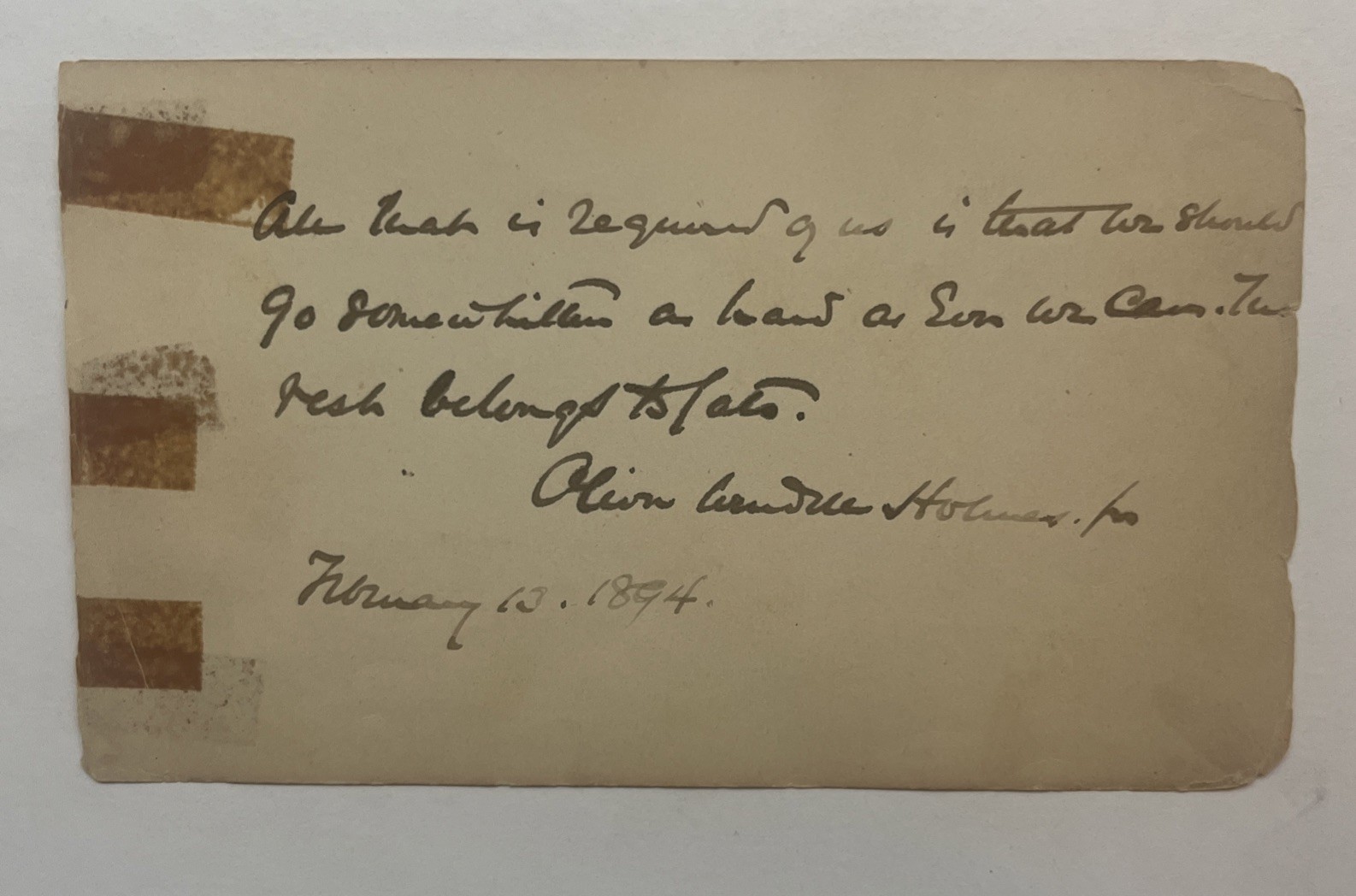 Oliver Wendell Holmes Jr signed handwriteen note Supreme Court Justice Oliver Wendell Holmes Jr signed handwriteen note Supreme Court Justice