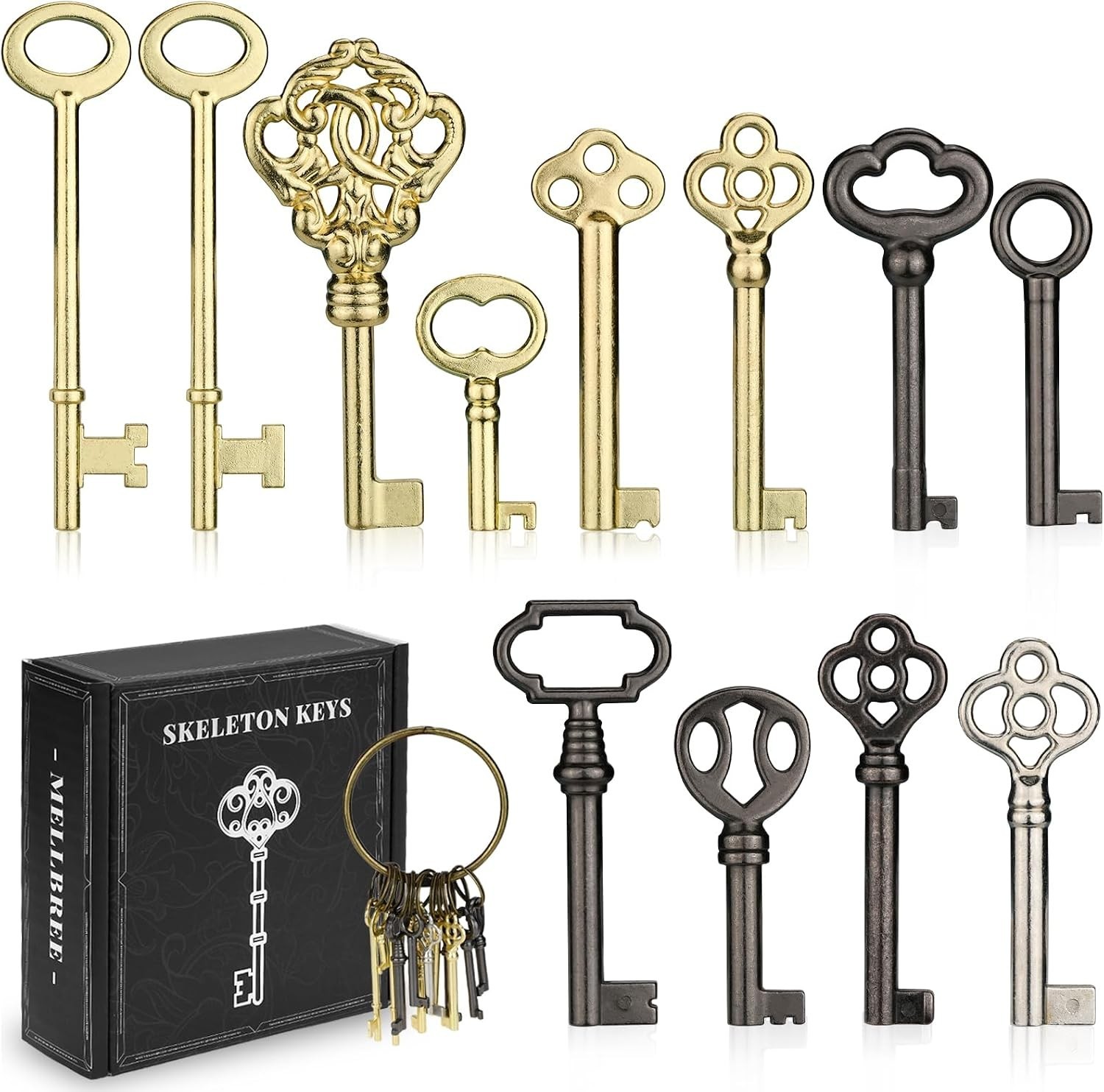 12pcs Skeleton Key Set | Universal Hollow Barrel Keys for Antique Cabinet Door