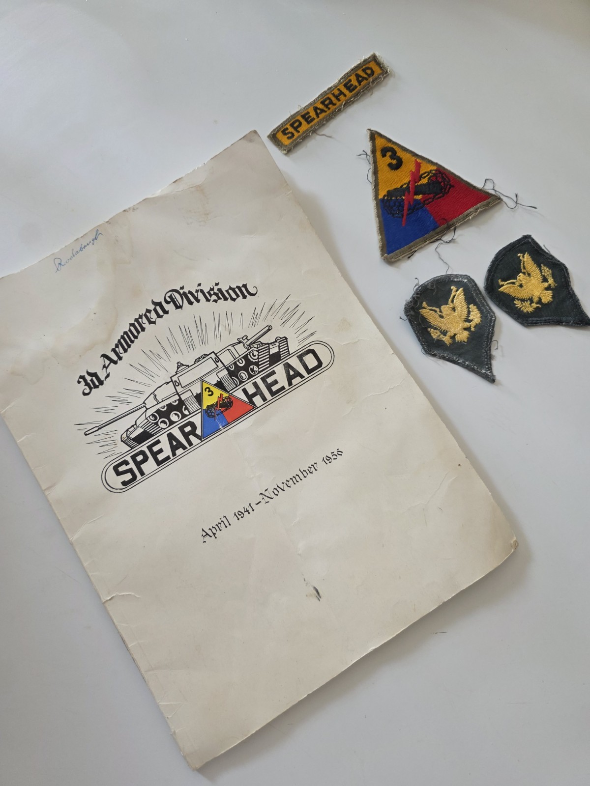 Vtg. 3d Armored Div. 1941-56 (Spearhead) History Book w/ Orig Patches Free ShpN