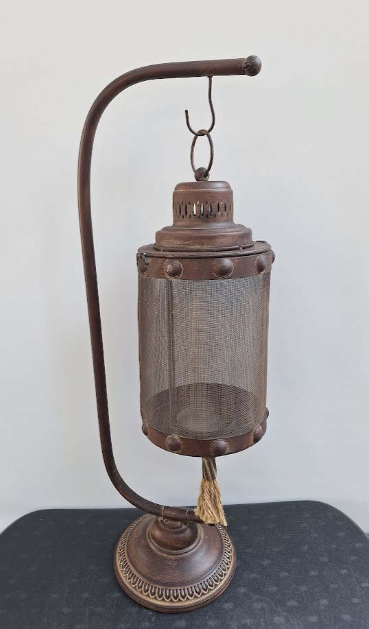 Vintage Rustic Hanging Candle Lantern on Curved Hanging stand