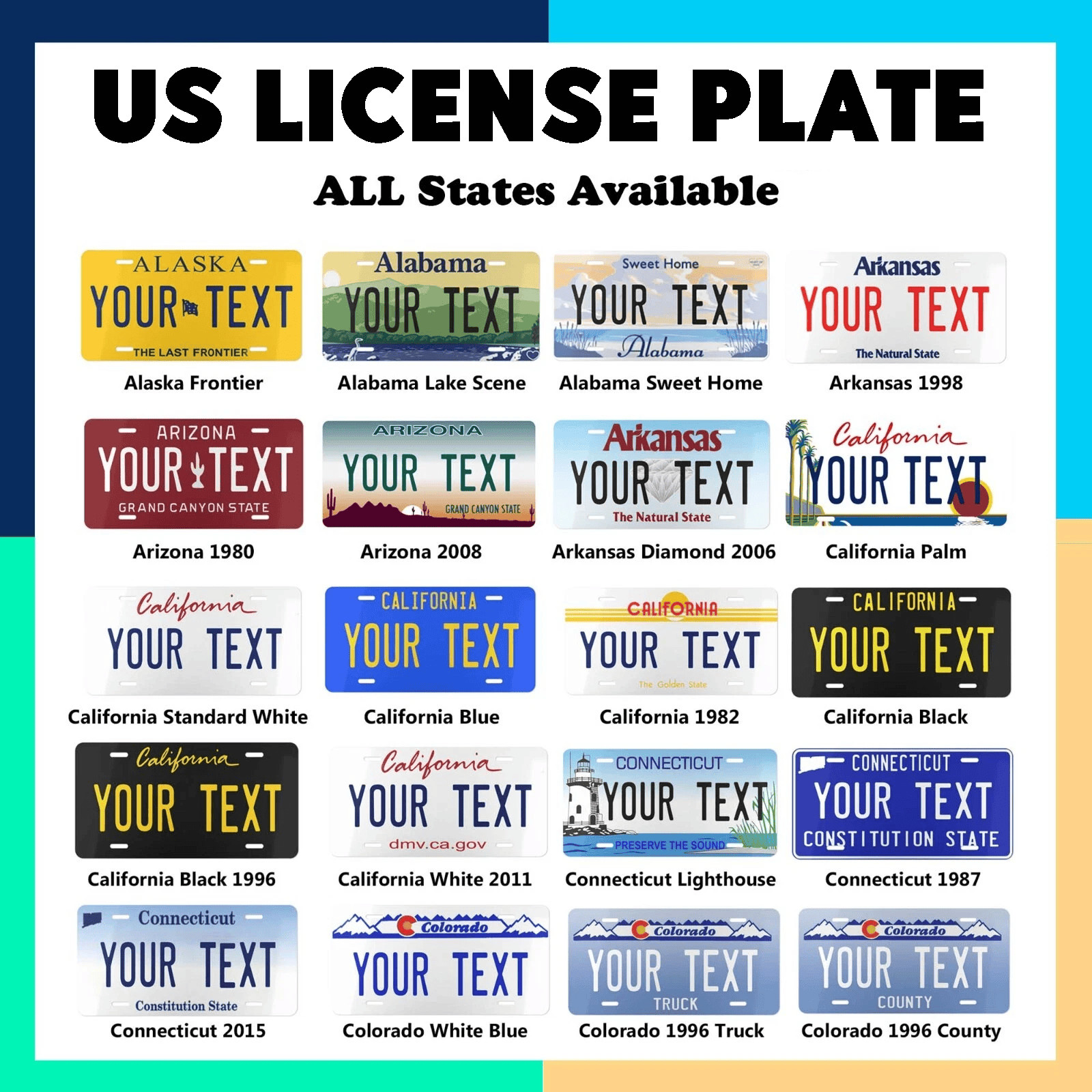 Your Text Personalized License Plate Custom Auto Car  tag Any State 6\
