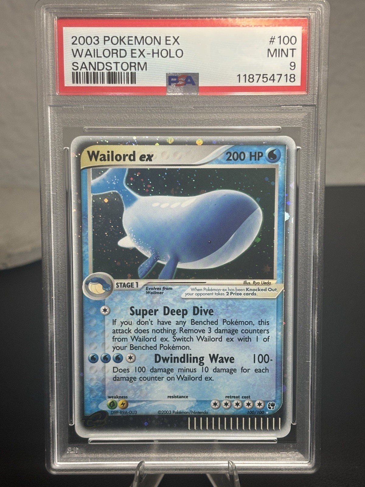 Pokémon Sandstorm Wailord ex Holo #100/100 (2003) PSA 9 Cert 118754718 Pokémon Sandstorm Wailord ex Holo #100/100 (2003) PSA 9 Cert 118754718