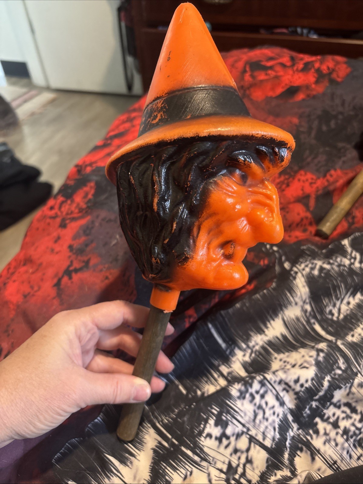 Vintage 1960’s Halloween Bayshore Blow Mold Orange Witch Rattle Shaker A Vintage 1960’s Halloween Bayshore Blow Mold Orange Witch Rattle Shaker A