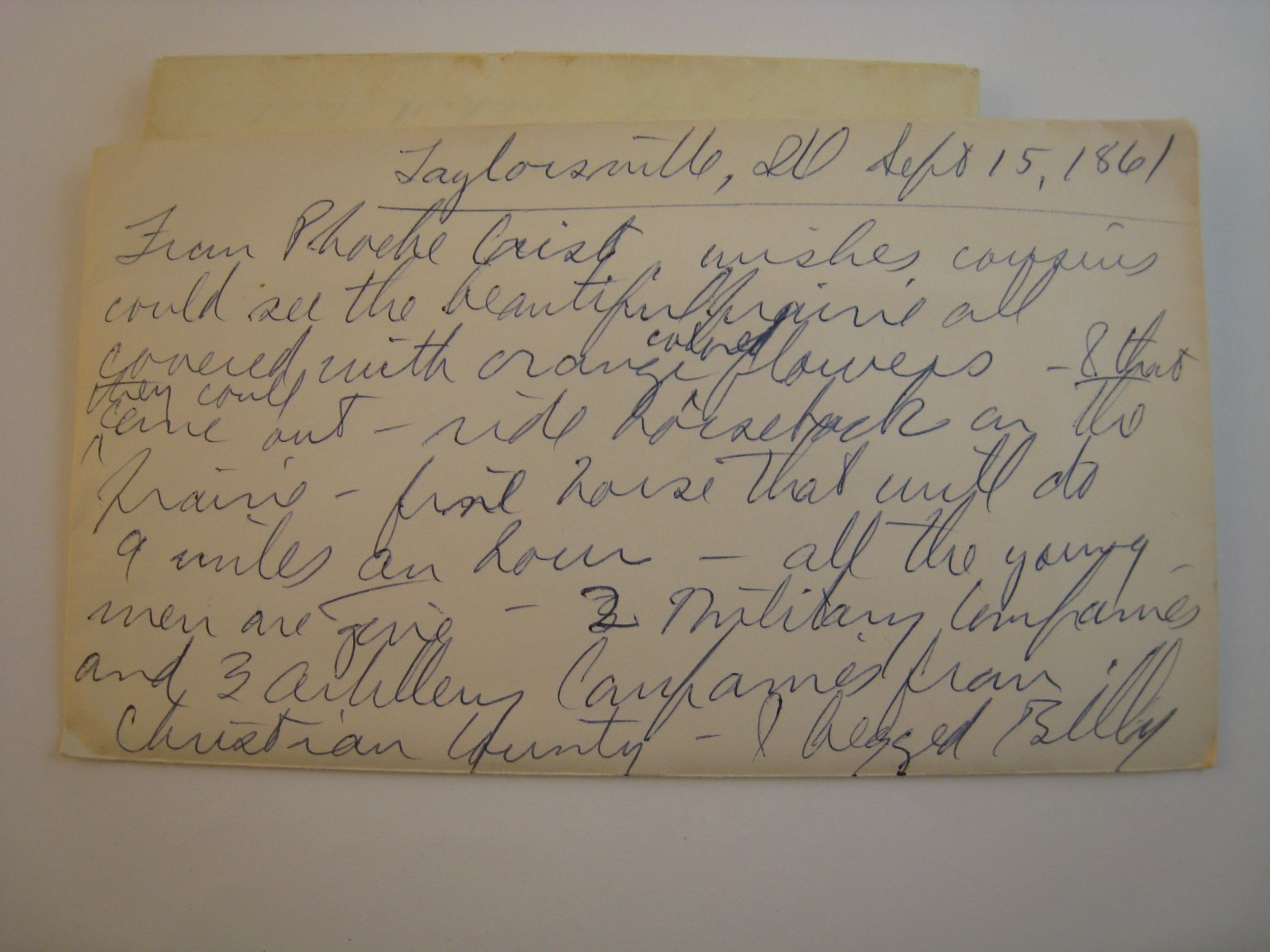 Civil War Letter, SEPT. 15, 1861 ... YOUNG MEN OFF TO WAR Civil War Letter, SEPT. 15, 1861 ... YOUNG MEN OFF TO WAR