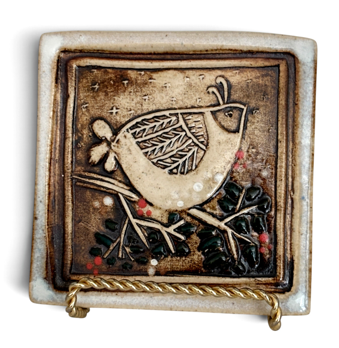 Otis Pottery Tile Wall Hanging The Quail Artist Signed 4\ Otis Pottery Tile Wall Hanging The Quail Artist Signed 4\