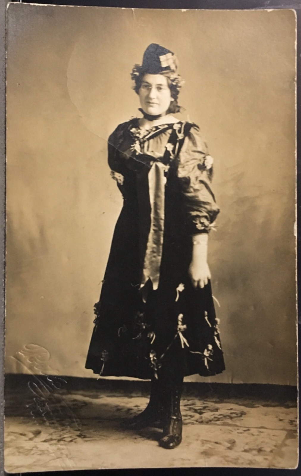Real Photo Woman Wears Dress & Hat Decorated w Ribbons & Flowers RPPC Postcard Real Photo Woman Wears Dress & Hat Decorated w Ribbons & Flowers RPPC Postcard