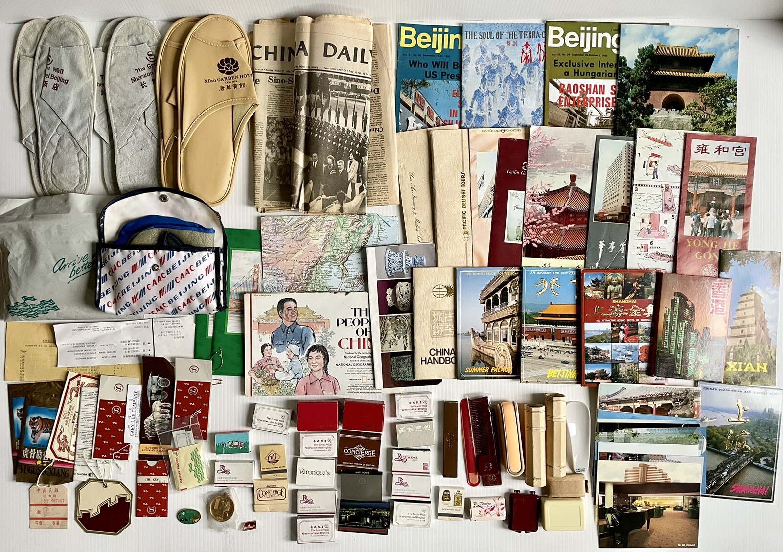 Huge Lot Vtg Souvenirs From 1988 China Trip- Postcards, Hotel Freebies, Ephemera