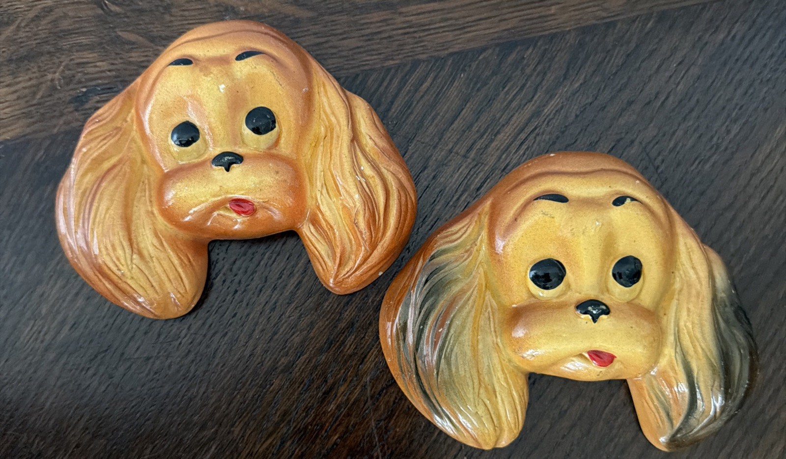 Mid Century Original Pair 1952 Miller Studios Chalkware Dog Heads Wall Hanging Mid Century Original Pair 1952 Miller Studios Chalkware Dog Heads Wall Hanging