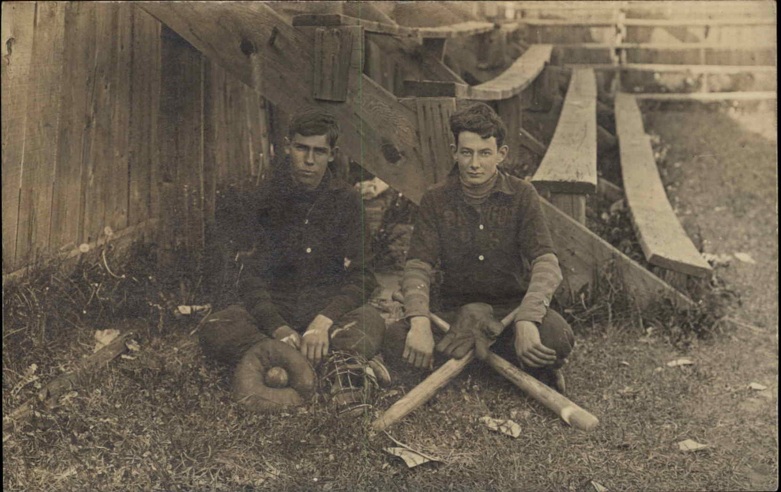 BANGOR MAINE ME Young Men Bangor High School BASEBALL MASK MITT RPPC BANGOR MAINE ME Young Men Bangor High School BASEBALL MASK MITT RPPC