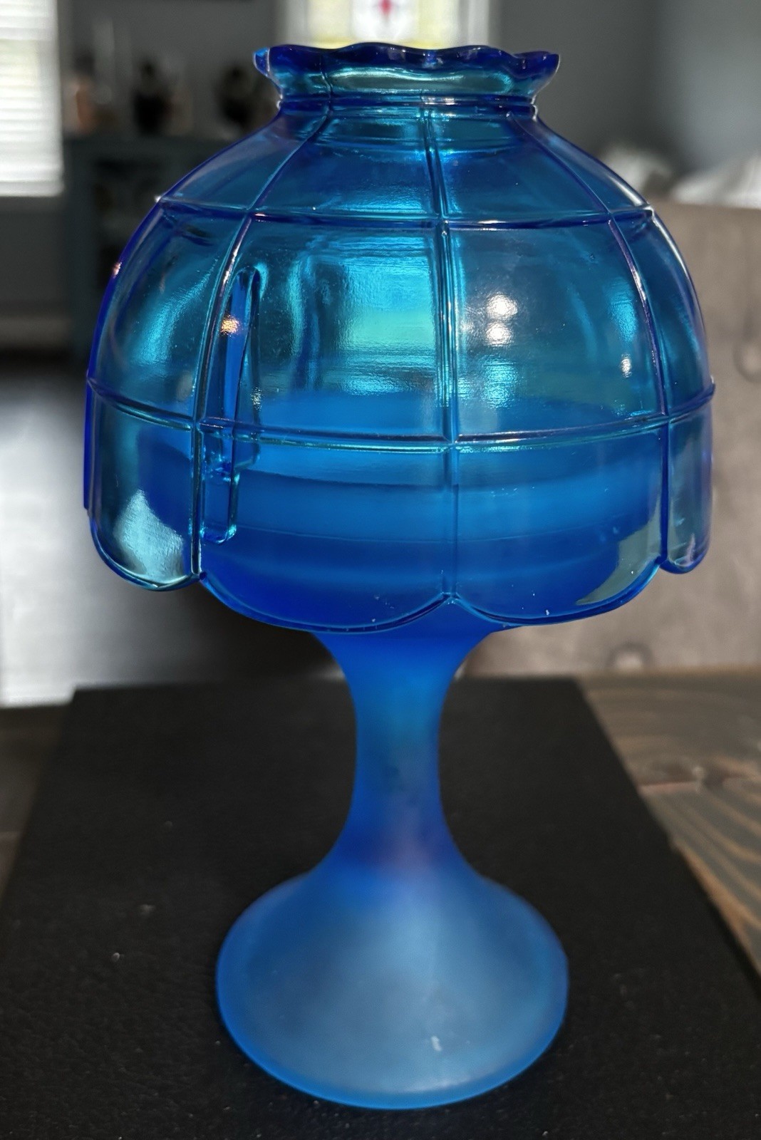 Vintage Westmoreland Blue Satin Glass Paneled Fairy Lamp Pedestal Base AS IS Vintage Westmoreland Blue Satin Glass Paneled Fairy Lamp Pedestal Base AS IS