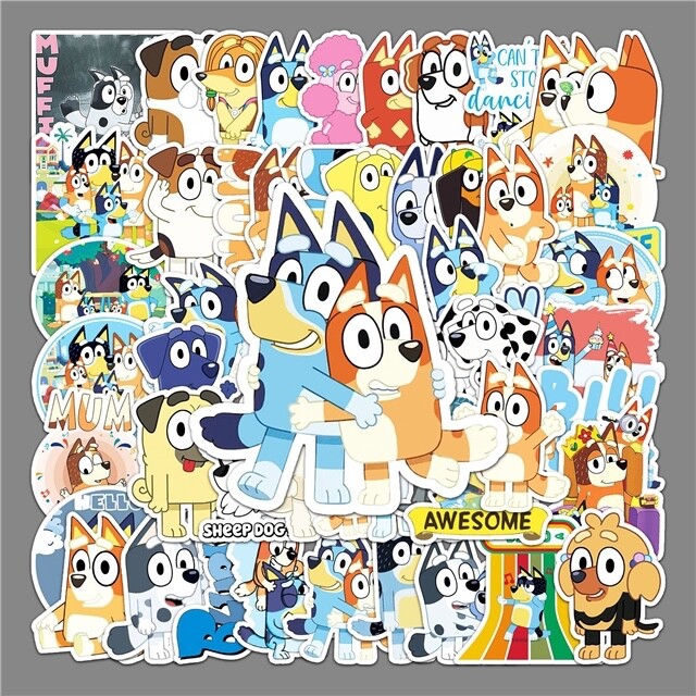 10pcs Bluey Inspired Stickers Dog Cartoon Bingo 10pcs Bluey Inspired Stickers Dog Cartoon Bingo