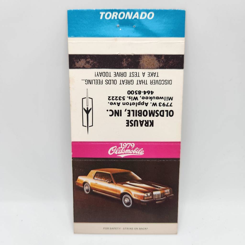 Vintage Matchbook 1979 Oldsmobile Toronado Krause Milwaukee Wisconsin Collectibl