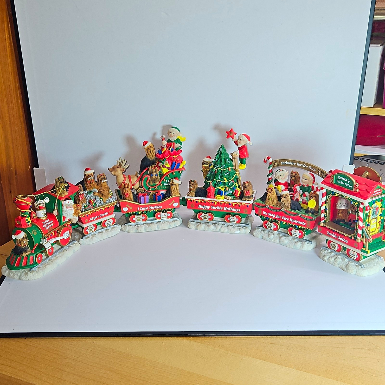 The Danbury Mint Yorkie Christmas Express 6-Piece Resin Painted Train Set The Danbury Mint Yorkie Christmas Express 6-Piece Resin Painted Train Set