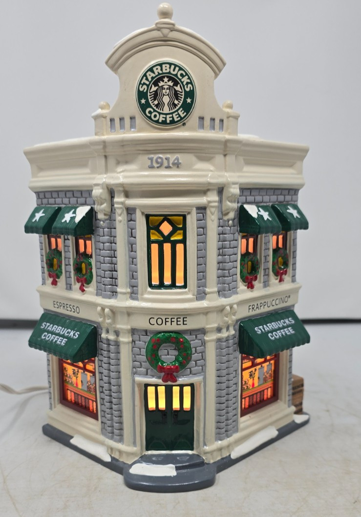 Vintage Dept 56 Original Snow Village Starbucks Coffee Lighted Ceramic House Vintage Dept 56 Original Snow Village Starbucks Coffee Lighted Ceramic House