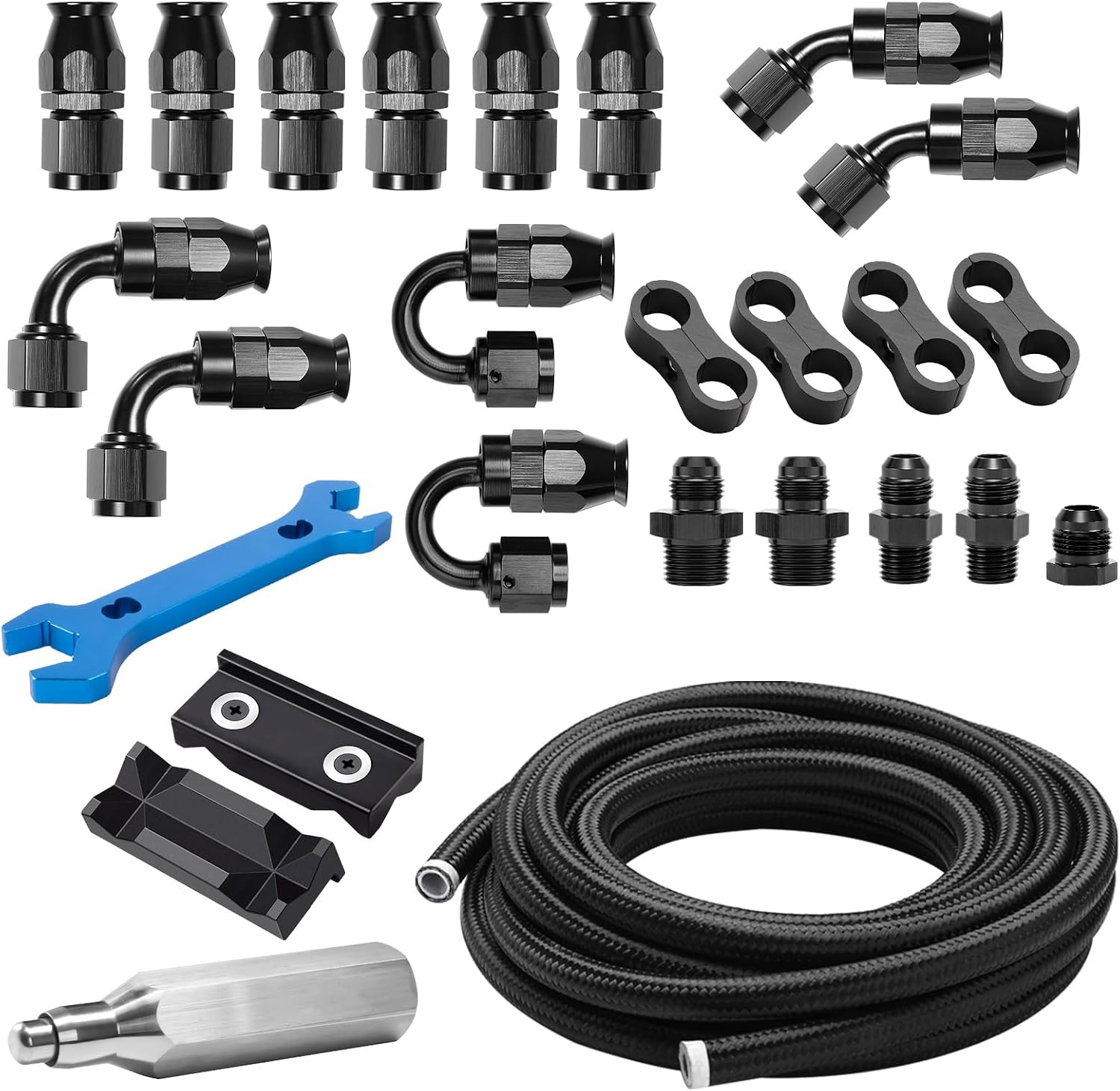 6AN 30FT PTFE Fuel Line Kit, with 6AN Hose Ends and Fittings Adapters