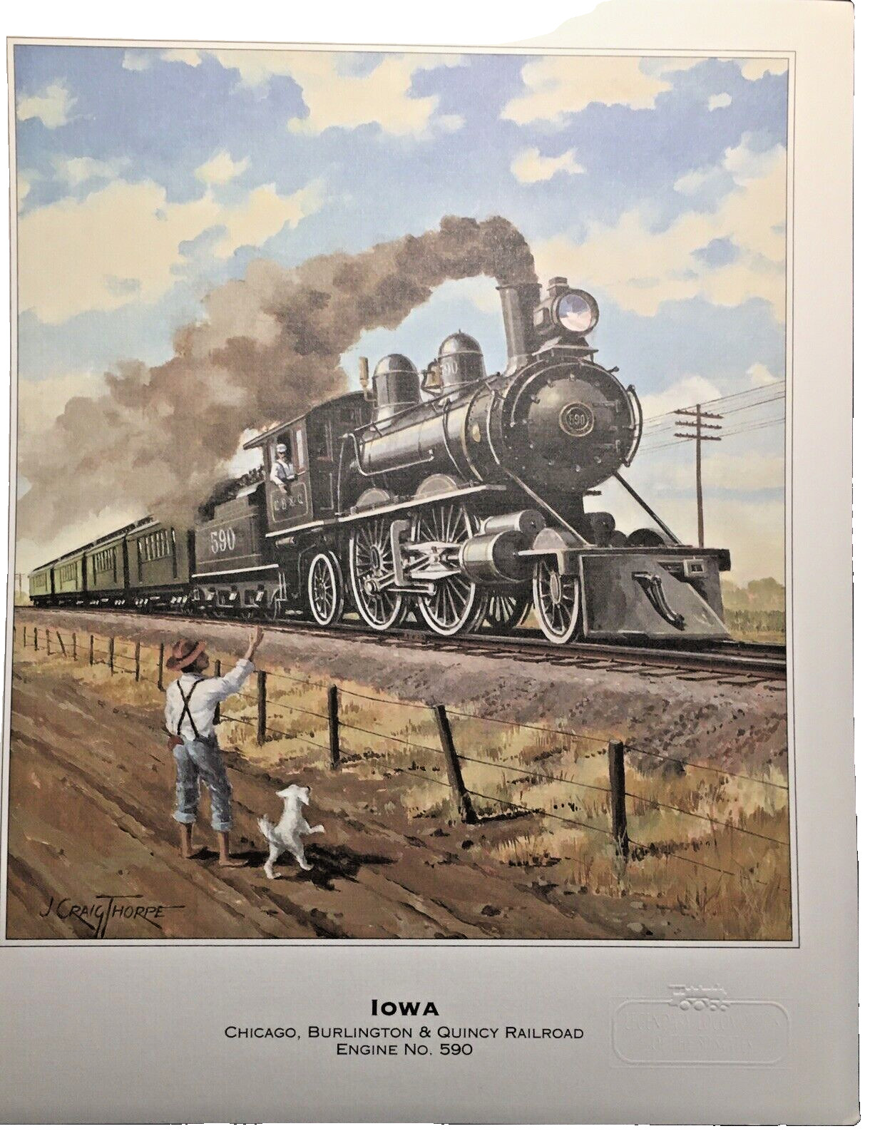 Vintage IOWA Chicago, Burlington & Quincy Railroad Engine No. 590 Rare Print Vintage IOWA Chicago, Burlington & Quincy Railroad Engine No. 590 Rare Print