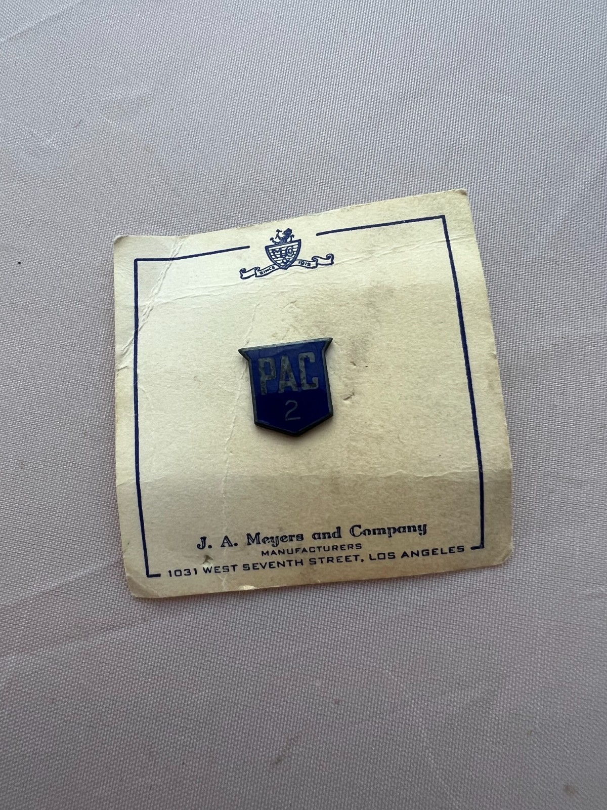 VTG PAC 2 Pinback Police Association of Connecticut J. A. Meyers Los Angeles NOS VTG PAC 2 Pinback Police Association of Connecticut J. A. Meyers Los Angeles NOS