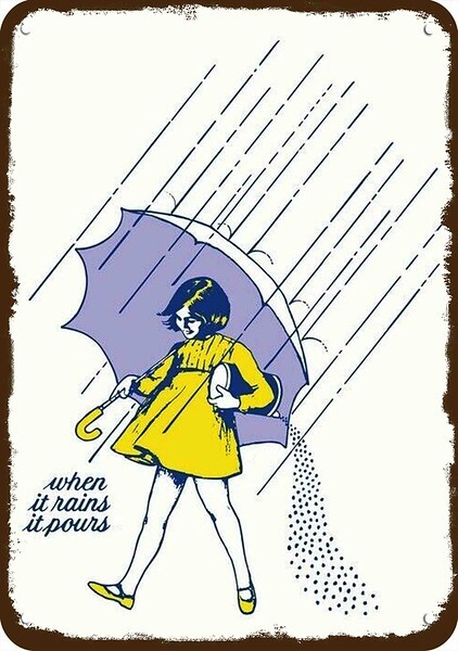 1968 MORTON'S SALT Girl Rain Umbrella Vintage-Look DECORATIVE REPLICA METAL SIGN 1968 MORTON'S SALT Girl Rain Umbrella Vintage-Look DECORATIVE REPLICA METAL SIGN