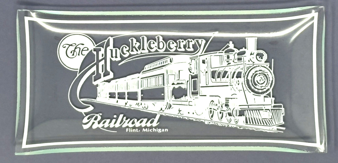 Vintage Huckleberry Railroad Flint Michigan Glass Souvenir Tray Train Vintage Huckleberry Railroad Flint Michigan Glass Souvenir Tray Train