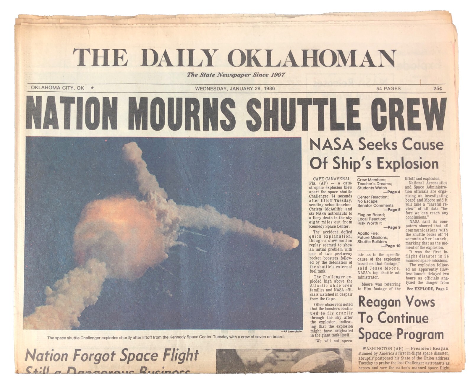 The Daily Oklahoman Newspaper Jan 29 1986 Space Shuttle Challenger Disaster The Daily Oklahoman Newspaper Jan 29 1986 Space Shuttle Challenger Disaster