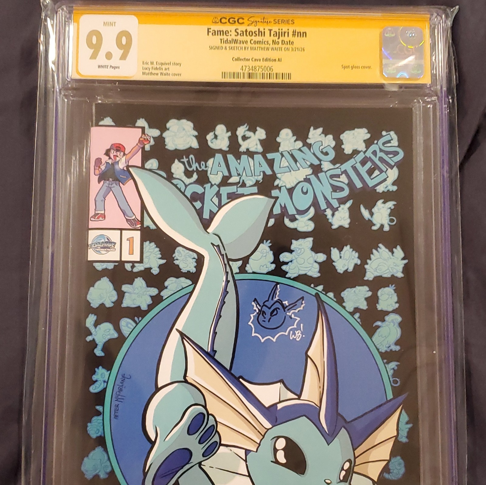 Fame: Satoshi Tajiri #nn CGC 9.9 SS Signed Matt Waite AI Sketch Variant Fame: Satoshi Tajiri #nn CGC 9.9 SS Signed Matt Waite AI Sketch Variant