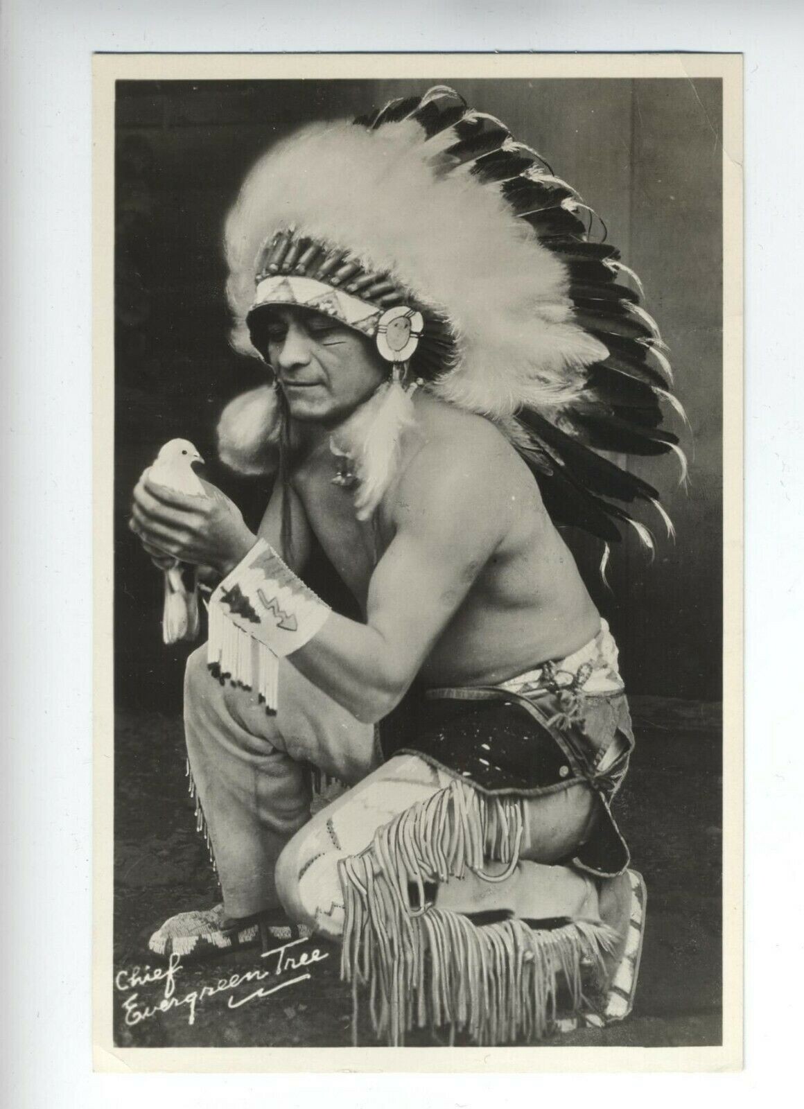 Chief Evergreen Tree rppc SIGNED	 Pueblo Indian Ceremonial	 Wisconsin dells