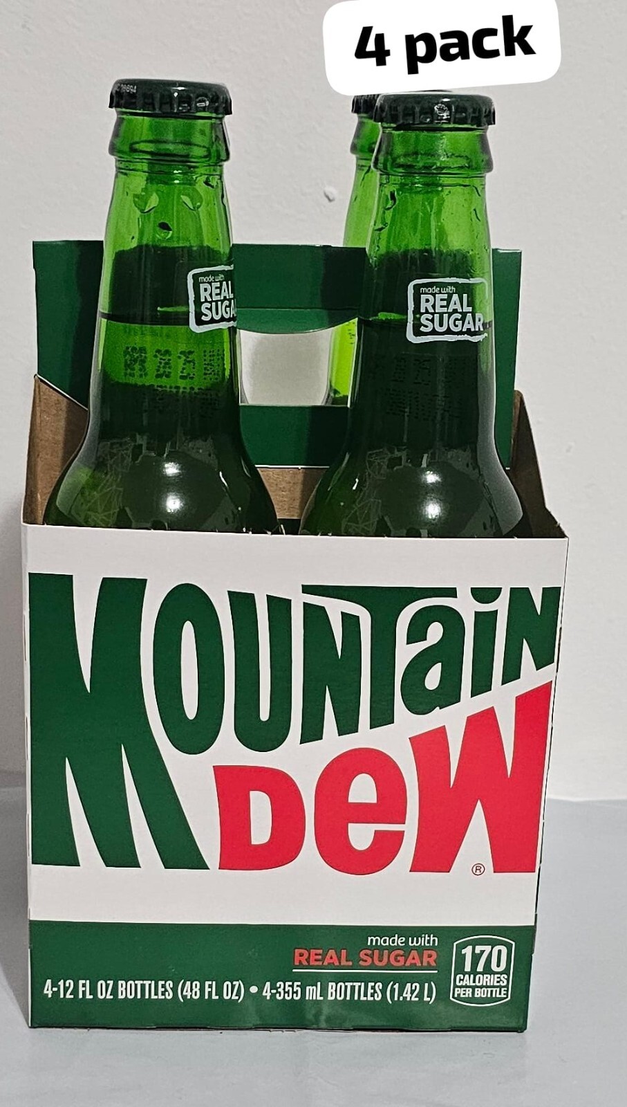 MTN Mountain Dew Real Sugar 12oz Glass Bottle 4 COUNT  Bd Apr 2027