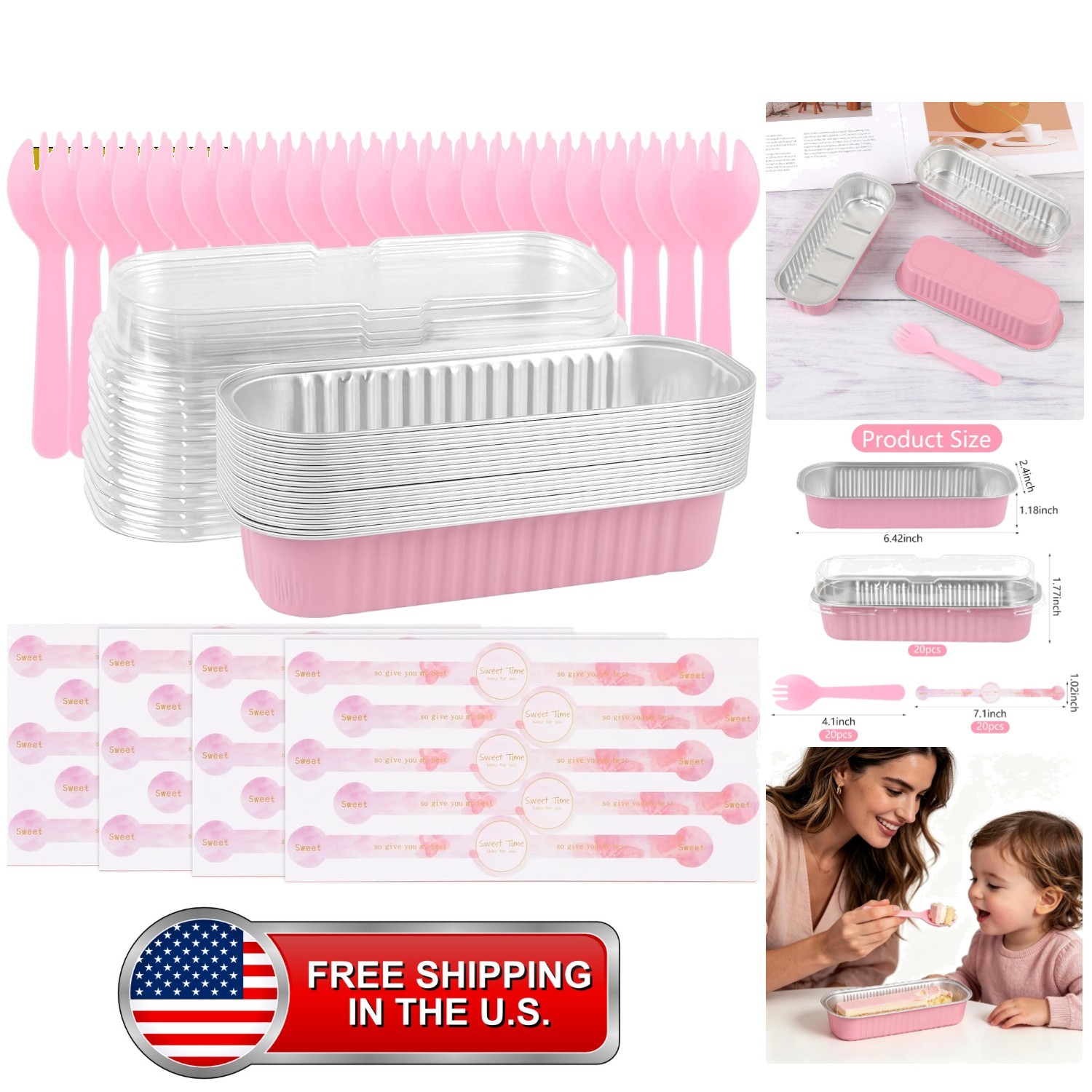 Mini Cake Pans with Lids and Spoons, 6.5inch Long,Pink - Set of 20 Mini Cake Pans with Lids and Spoons, 6.5inch Long,Pink - Set of 20