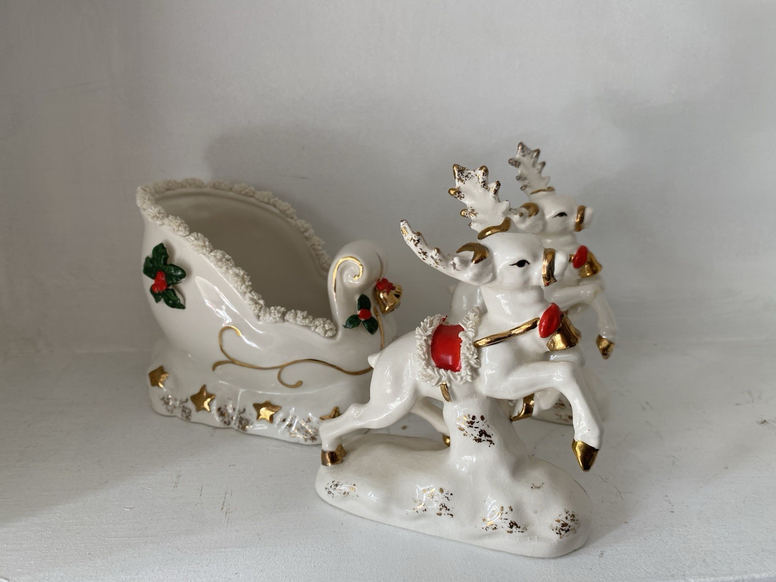 Vintage 1958 Retro Mid Century Christmas Napco spaghetti Reindeer Sleigh Vintage 1958 Retro Mid Century Christmas Napco spaghetti Reindeer Sleigh