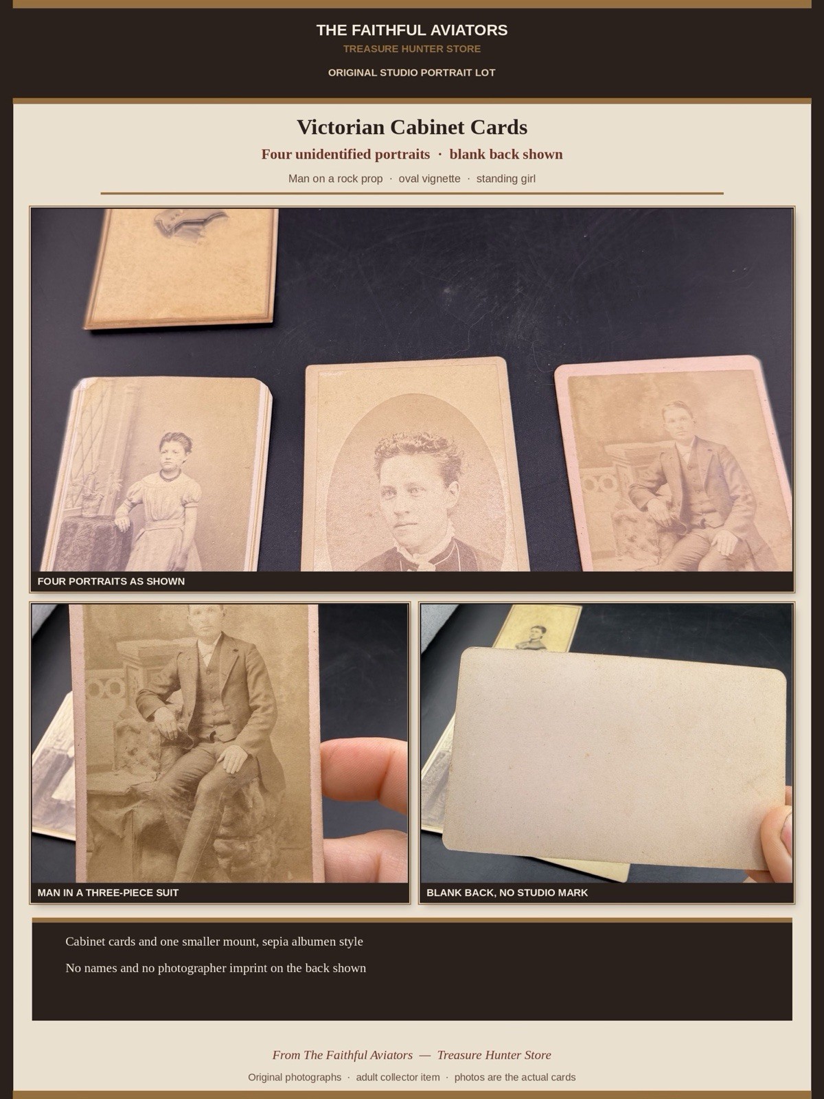 Victorian Cabinet Card Lot 4 Antique Studio Portraits CDV Sepia Unidentified Victorian Cabinet Card Lot 4 Antique Studio Portraits CDV Sepia Unidentified